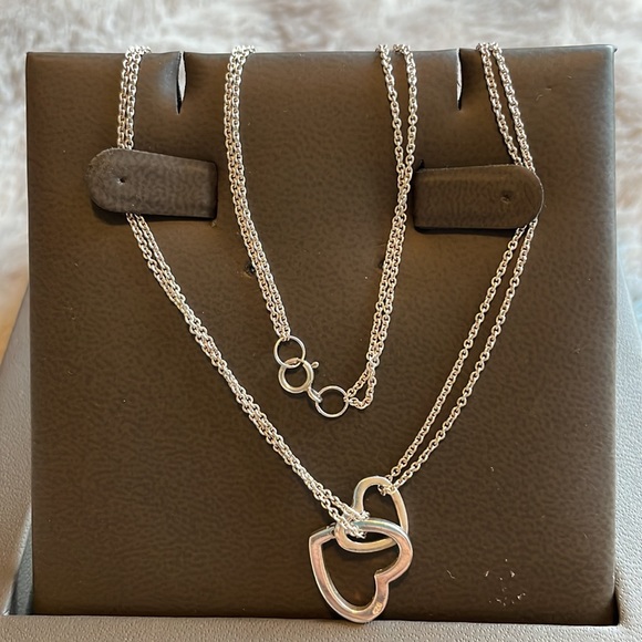 925 Sterling Silver Two-Hearts Double Chain Necklace | NWOT - Picture 4 of 8